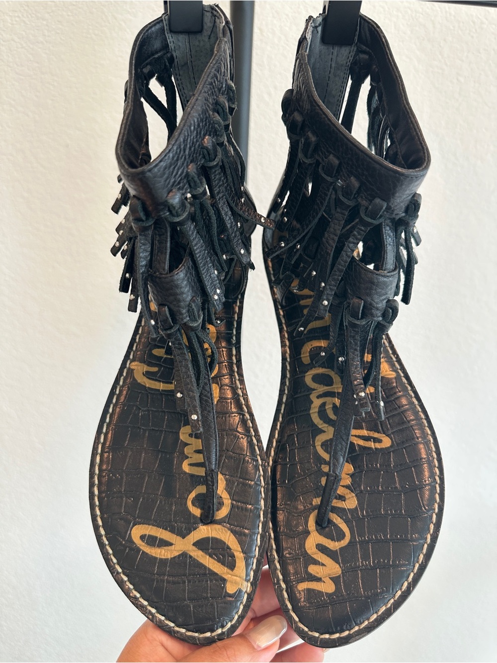 Sam Edelman Black Leather Fringe Gladiator Sandals Size 11 Boho